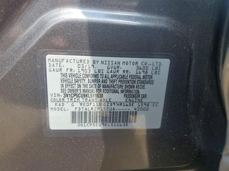 Aukcja sprzedaży 2019 Nissan Kicks, vin: 3N1CP5CU9KL511638, numer aukcji: 56297646