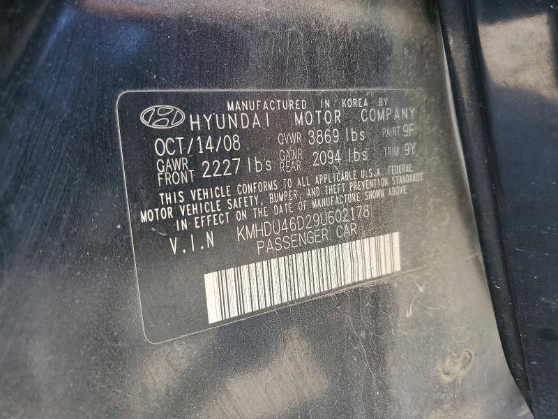 2009 Hyundai Elantra მანქანა იყიდება აუქციონზე, vin: KMHDU46D29U602178, აუქციონის ნომერი: 59328046