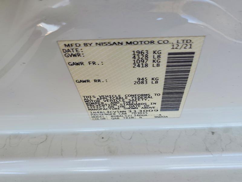 Продажа на аукционе авто 2022 Nissan Altima, vin: 1N4BL4CV5NN313009, номер лота: 56103386
