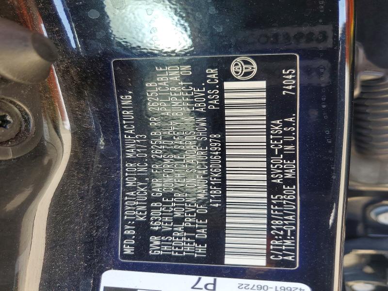 Продажа на аукционе авто 2013 Toyota Camry, vin: 4T1BF1FK6DU649978, номер лота: 56190256