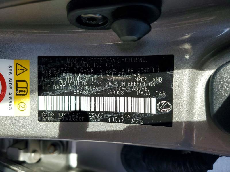 Продажа на аукционе авто 2018 Lexus Es, vin: 58ABK1GG5JU099098, номер лота: 56369686