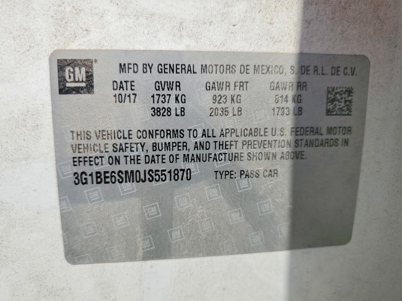 56161366 :رقم المزاد ، 3G1BE6SM0JS551870 vin ، 2018 Chevrolet Cruze مزاد بيع