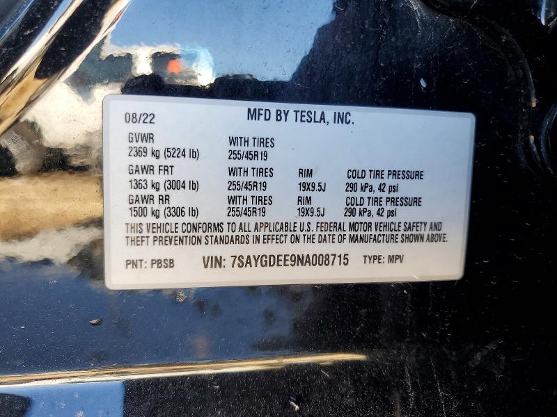 Aukcja sprzedaży 2022 Tesla Model Y, vin: 7SAYGDEE9NA008715, numer aukcji: 56031886