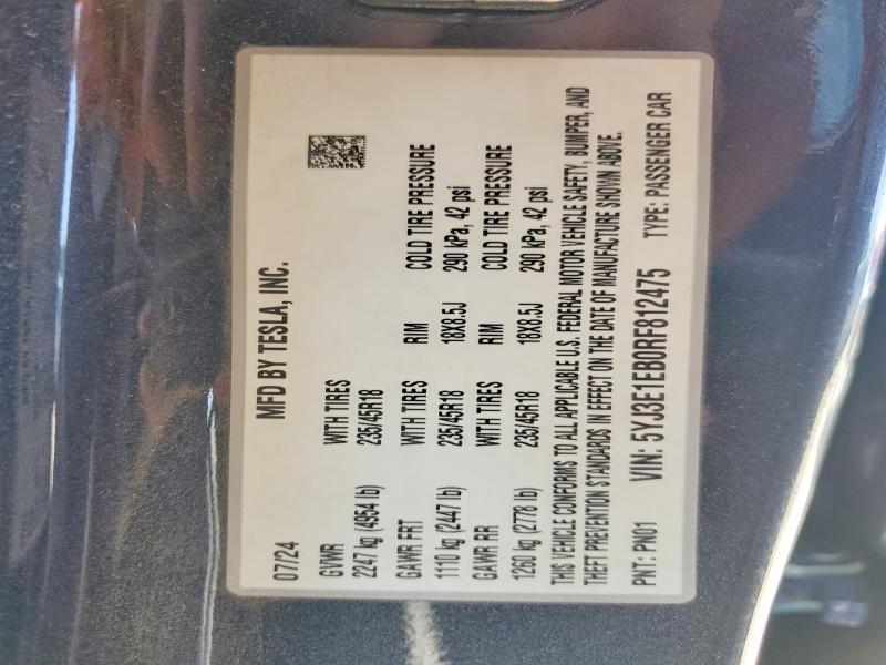 Продажа на аукционе авто 2024 Tesla Model 3, vin: 5YJ3E1EB0RF812475, номер лота: 53829786