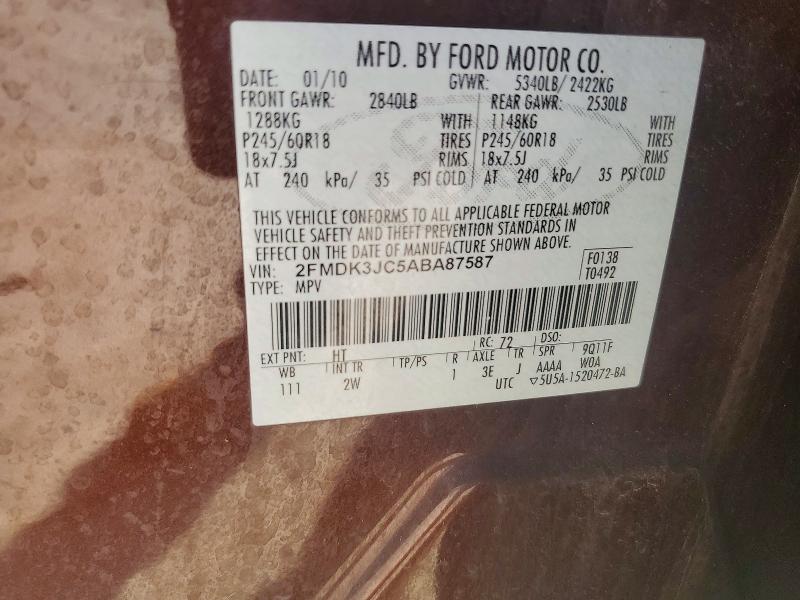 Продажа на аукционе авто 2010 Ford Edge, vin: 2FMDK3JC5ABA87587, номер лота: 59106866