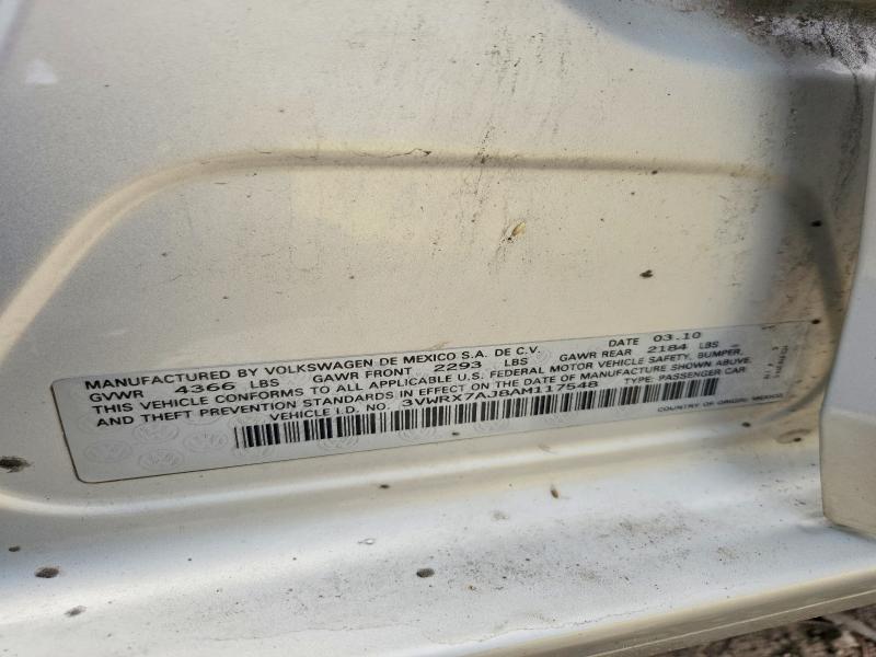 Продажа на аукционе авто 2010 Volkswagen Jetta, vin: 3VWRX7AJ8AM117548, номер лота: 57968716