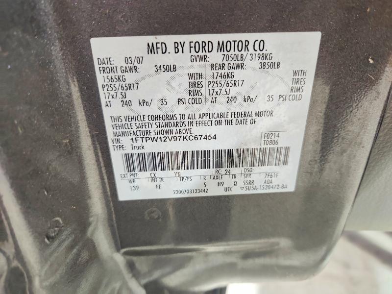 Aukcja sprzedaży 2007 Ford F150, vin: 1FTPW12V97KC67454, numer aukcji: 59206816