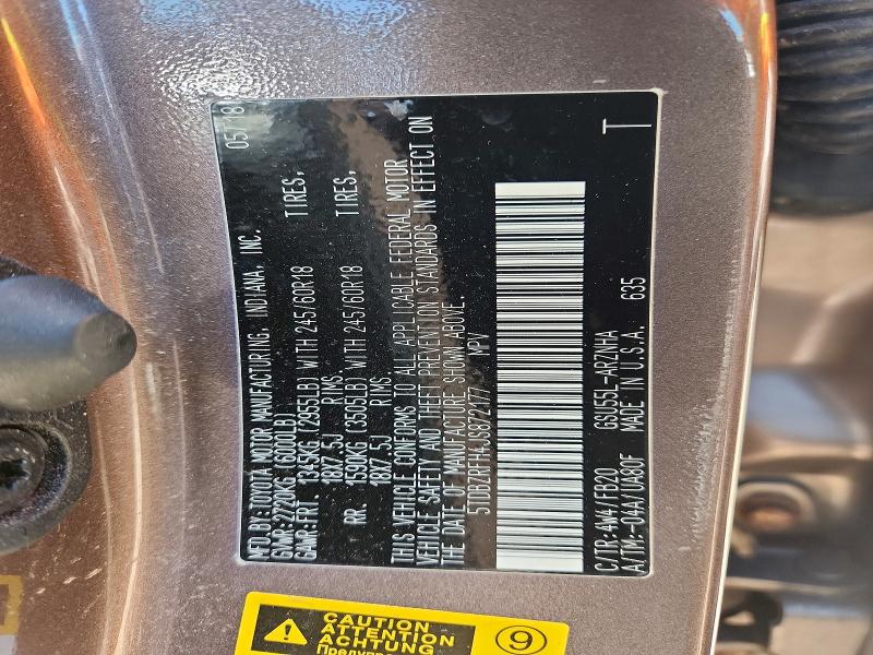 58882666 :رقم المزاد ، 5TDBZRFH4JS872177 vin ، 2018 Toyota Highlander مزاد بيع