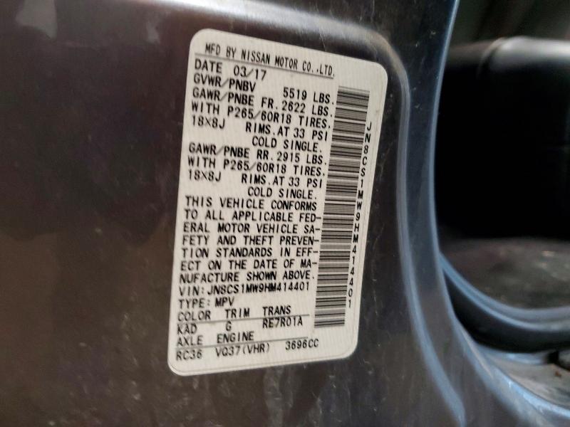 Aukcja sprzedaży 2017 Infiniti Qx70, vin: JN8CS1MW9HM414401, numer aukcji: 55760056