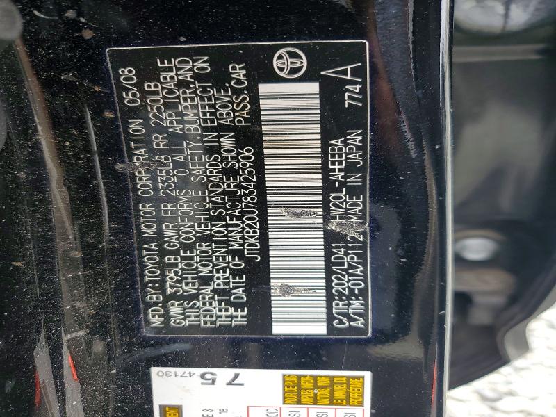 Aukcja sprzedaży 2008 Toyota Prius, vin: JTDKB20U783425906, numer aukcji: 57520916