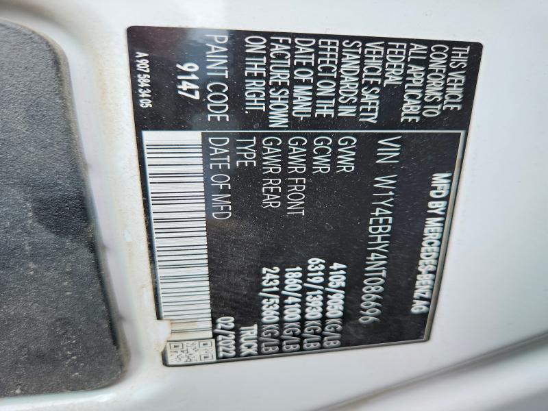 57777986 :رقم المزاد ، W1Y4EBHY4NT086696 vin ، 2022 Mercedes-benz Sprinter مزاد بيع