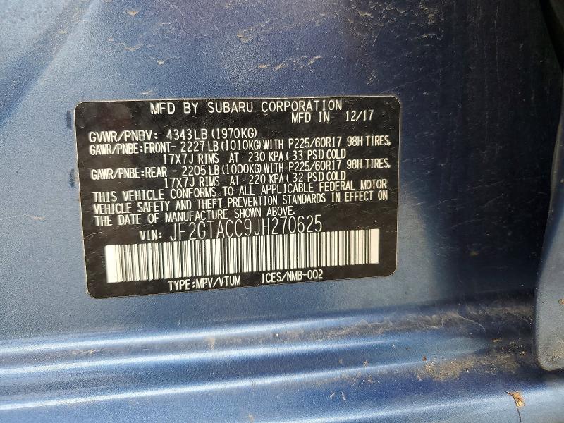 Продажа на аукционе авто 2018 Subaru Crosstrek, vin: JF2GTACC9JH270625, номер лота: 56857706