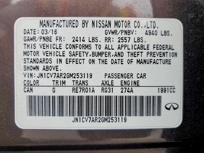 Продаж на аукціоні авто 2016 Infiniti Q50, vin: JN1CV7AR2GM253119, номер лоту: 55990596