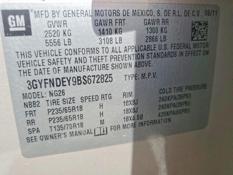 55694106 :رقم المزاد ، 3GYFNDEY9BS672825 vin ، 2011 Cadillac Srx مزاد بيع