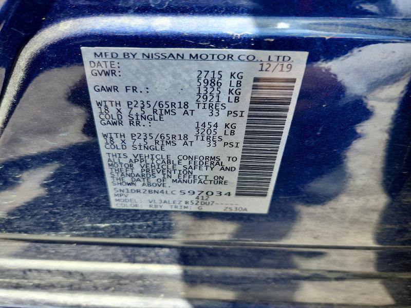 Aukcja sprzedaży 2020 Nissan Pathfinder, vin: 5N1DR2BN4LC597034, numer aukcji: 57887566