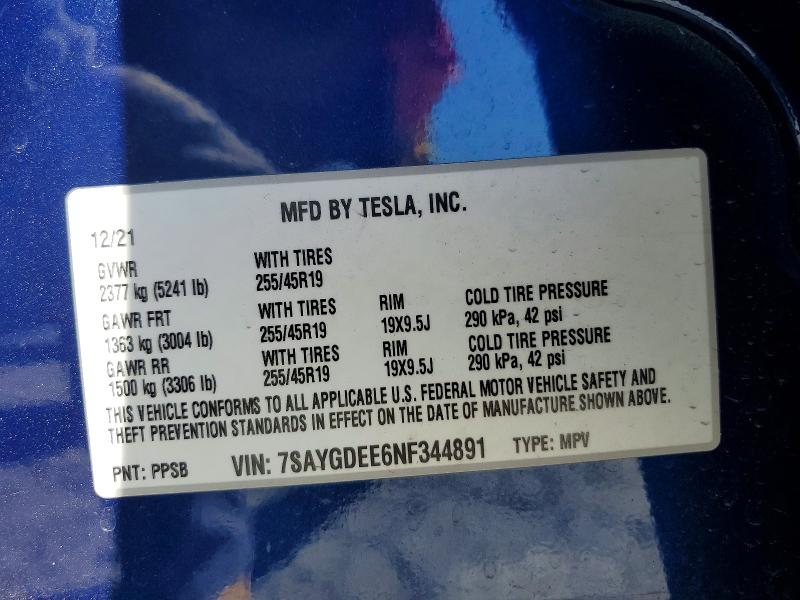 2022 Tesla Model Y მანქანა იყიდება აუქციონზე, vin: 7SAYGDEE6NF344891, აუქციონის ნომერი: 57233506
