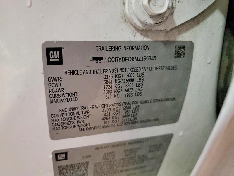 58705676 :رقم المزاد ، 1GCRYDED6MZ165345 vin ، 2021 Chevrolet Silverado مزاد بيع