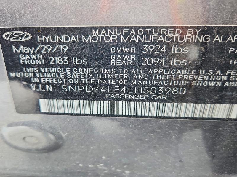 Продаж на аукціоні авто 2020 Hyundai Elantra, vin: 5NPD74LF4LH503980, номер лоту: 58008386