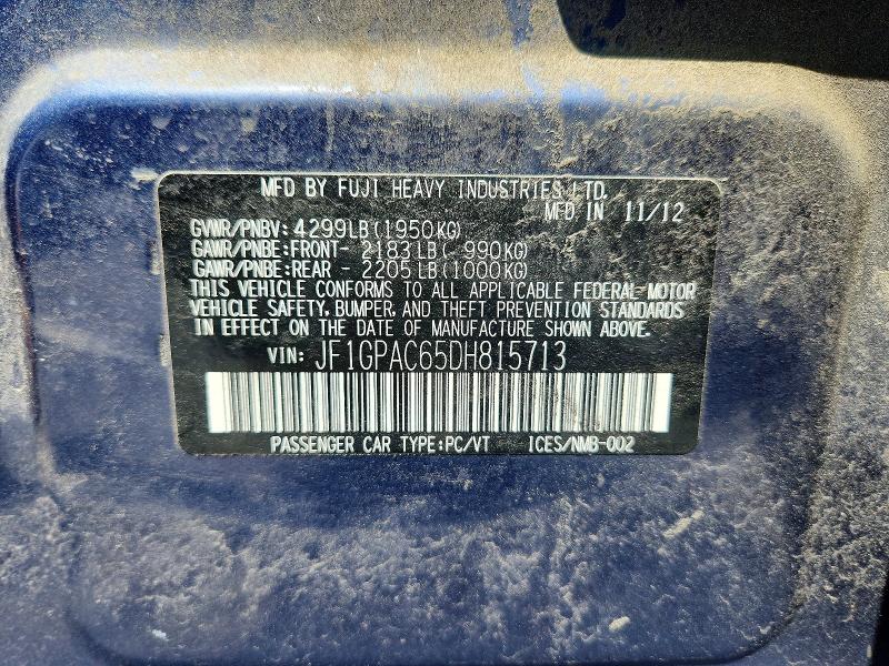 Aukcja sprzedaży 2013 Subaru Impreza, vin: JF1GPAC65DH815713, numer aukcji: 58413786
