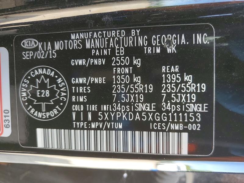 Продаж на аукціоні авто 2016 Kia Sorento, vin: 5XYPKDA5XGG111153, номер лоту: 56153186