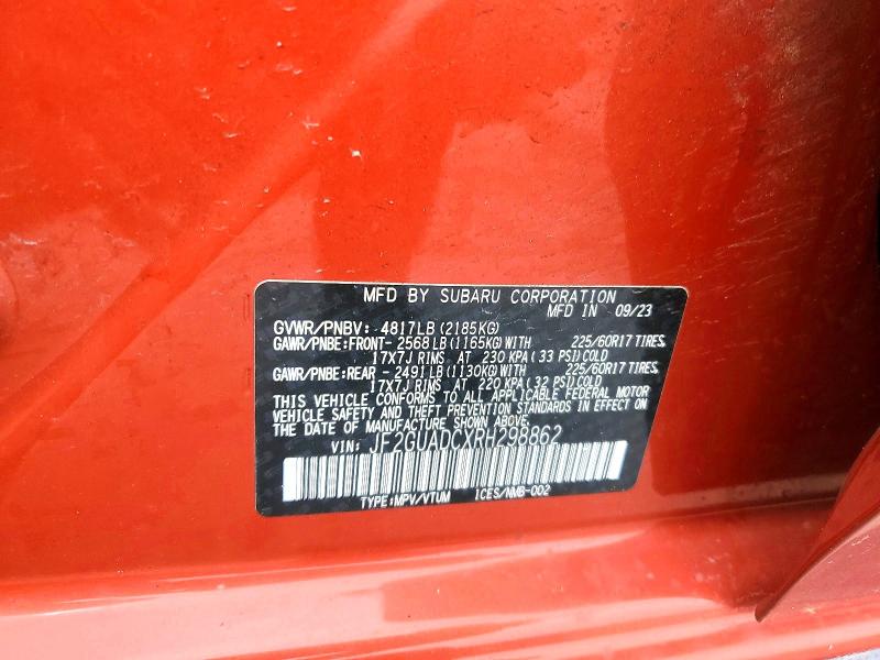 Продажа на аукционе авто 2024 Subaru Crosstrek, vin: JF2GUADCXRH298862, номер лота: 58634166