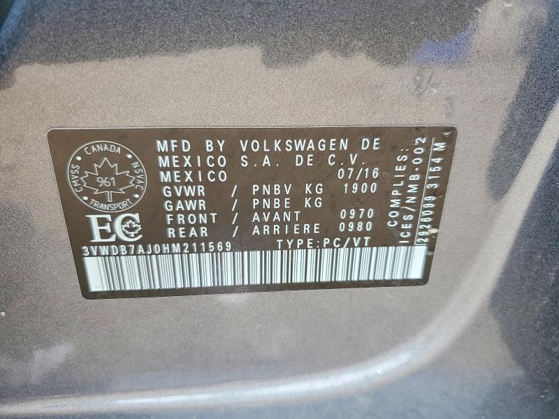 Продаж на аукціоні авто 2017 Volkswagen Jetta, vin: 3VWDB7AJ0HM211569, номер лоту: 56304696