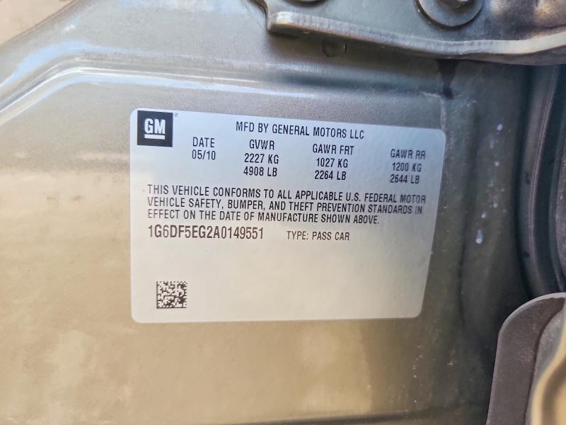 57938886 :رقم المزاد ، 1G6DF5EG2A0149551 vin ، 2010 Cadillac Cts مزاد بيع