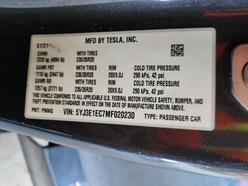 Продаж на аукціоні авто 2021 Tesla Model 3, vin: 5YJ3E1EC7MF020230, номер лоту: 56554576