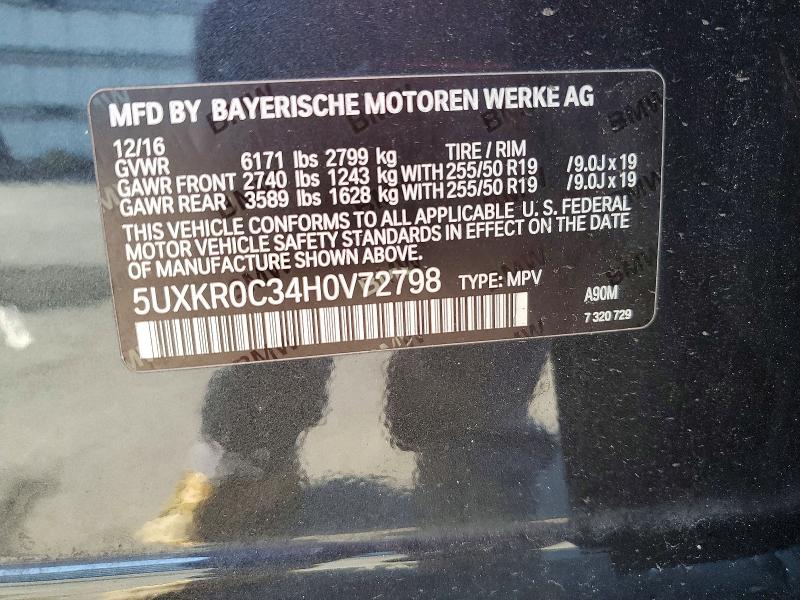 59189036 :رقم المزاد ، 5UXKR0C34H0V72798 vin ، 2017 Bmw X5 مزاد بيع