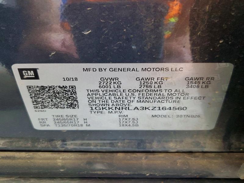 56677016 :رقم المزاد ، 1GKKNRLA3KZ164560 vin ، 2019 Gmc Acadia مزاد بيع