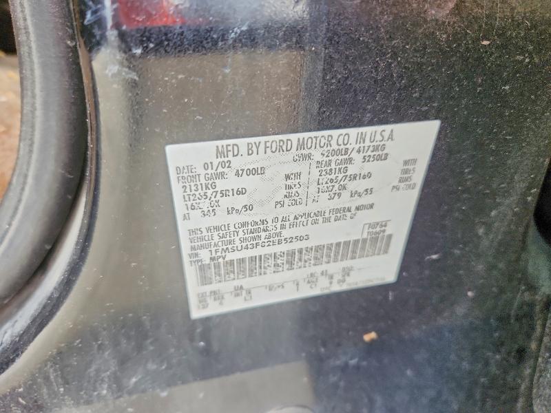 2002 Ford Excursion მანქანა იყიდება აუქციონზე, vin: 1FMSU43F82EB52503, აუქციონის ნომერი: 57266456