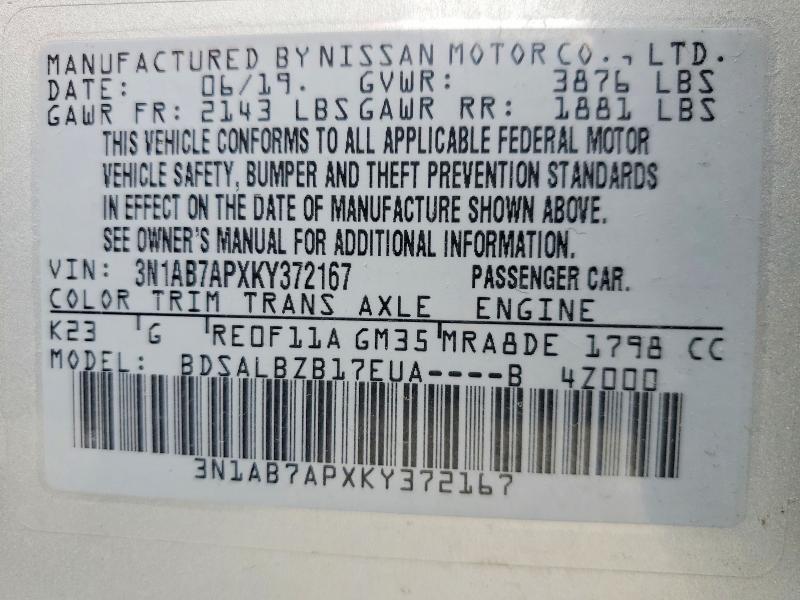 Aukcja sprzedaży 2019 Nissan Sentra, vin: 3N1AB7APXKY372167, numer aukcji: 57963196