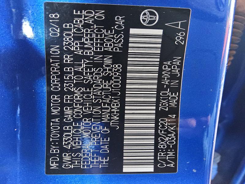 Продаж на аукціоні авто 2018 Toyota C-hr, vin: JTNKHMBX1J1000938, номер лоту: 57244336