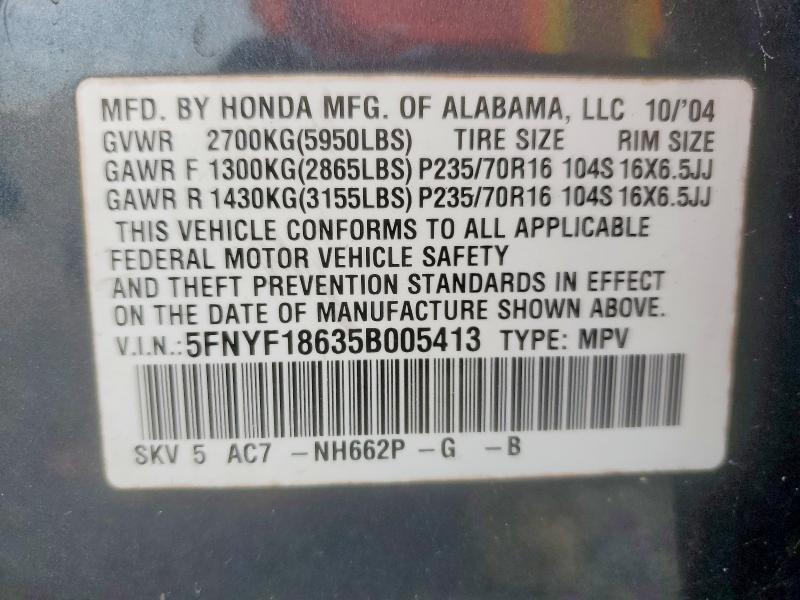 Продаж на аукціоні авто 2005 Honda Pilot, vin: 5FNYF18635B005413, номер лоту: 56412746