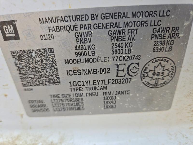 57842636 :رقم المزاد ، 1GC1YLEY7LF203207 vin ، 2020 Chevrolet Silverado مزاد بيع