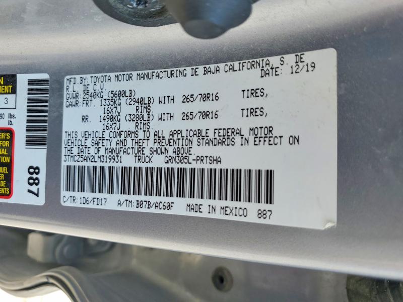 Aukcja sprzedaży 2020 Toyota Tacoma, vin: 3TMCZ5AN2LM319931, numer aukcji: 55767496