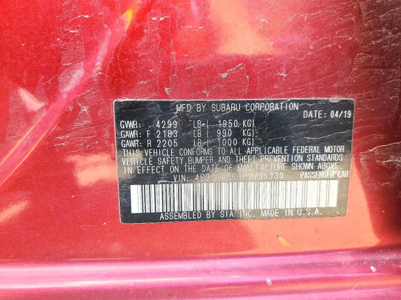 Aukcja sprzedaży 2019 Subaru Impreza, vin: 4S3GTAC61K3735230, numer aukcji: 58813806