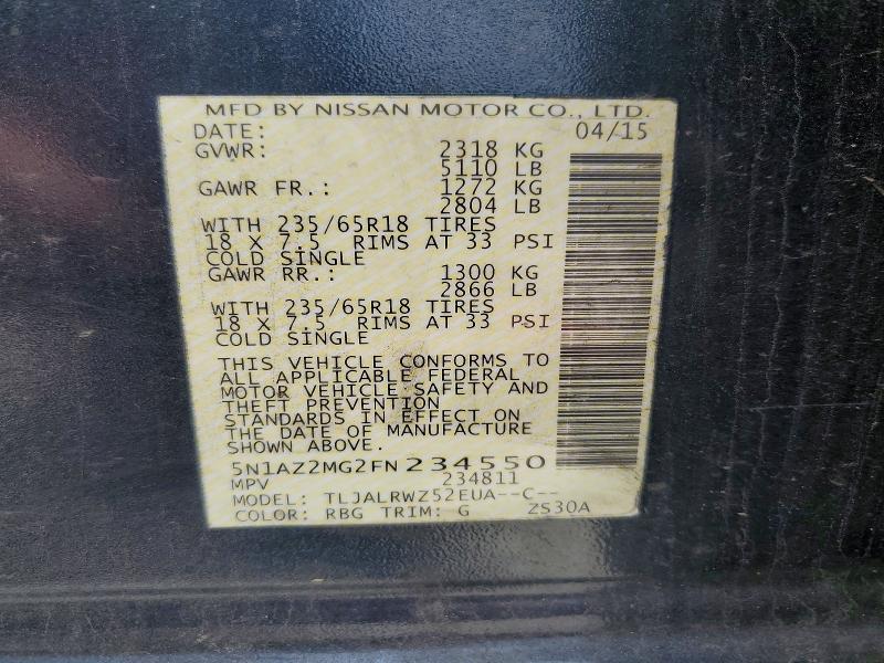 Продаж на аукціоні авто 2015 Nissan Murano, vin: 5N1AZ2MG2FN234550, номер лоту: 56185706