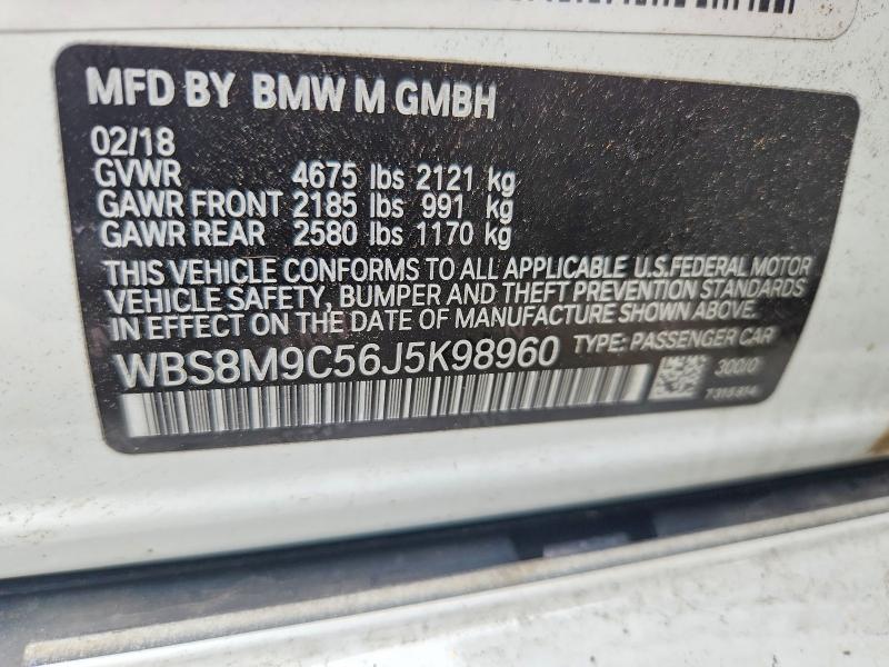 2018 Bmw M3 მანქანა იყიდება აუქციონზე, vin: WBS8M9C56J5K98960, აუქციონის ნომერი: 58379156