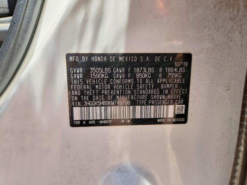 Продаж на аукціоні авто 2019 Honda Fit, vin: 3HGGK5H89KM749798, номер лоту: 57654966