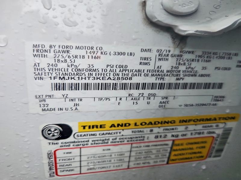 57359966 :رقم المزاد ، 1FMJK1HT3KEA28508 vin ، 2019 Ford Expedition مزاد بيع