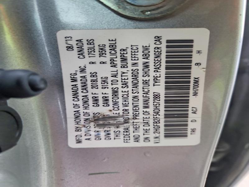Продаж на аукціоні авто 2013 Honda Civic, vin: 2HGFB2F54DH572887, номер лоту: 58046586
