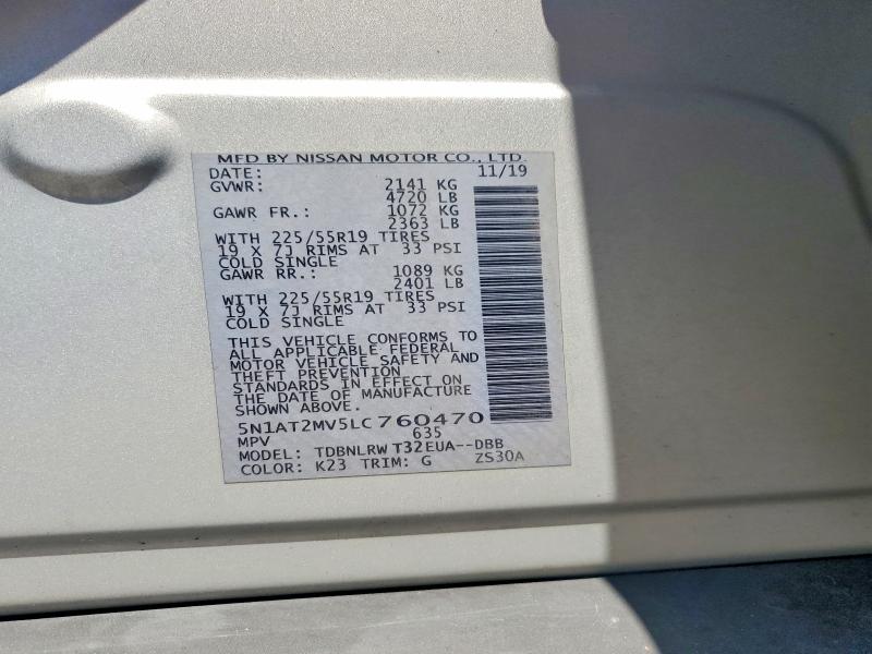 Auction sale of the 2020 Nissan Rogue, vin: 5N1AT2MV5LC760470, lot number: 54994416