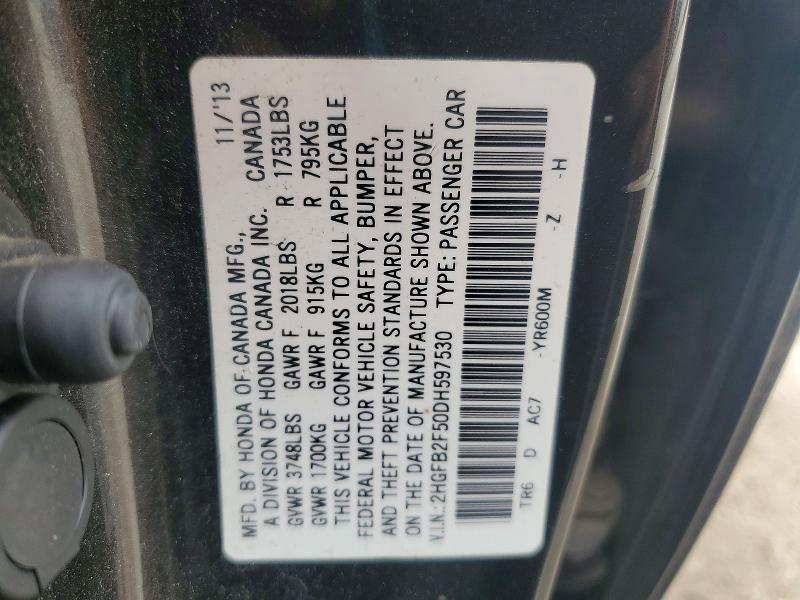 Aukcja sprzedaży 2013 Honda Civic, vin: 2HGFB2F50DH597530, numer aukcji: 58703826