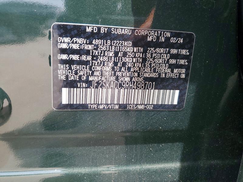 Aukcja sprzedaży 2024 Subaru Forester, vin: JF2SKACC9RH498701, numer aukcji: 57273066