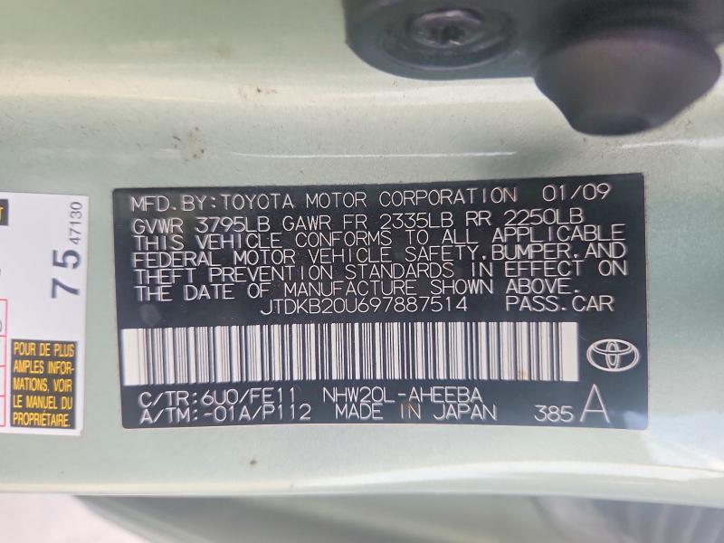 Aukcja sprzedaży 2009 Toyota Prius, vin: JTDKB20U697887514, numer aukcji: 57216096