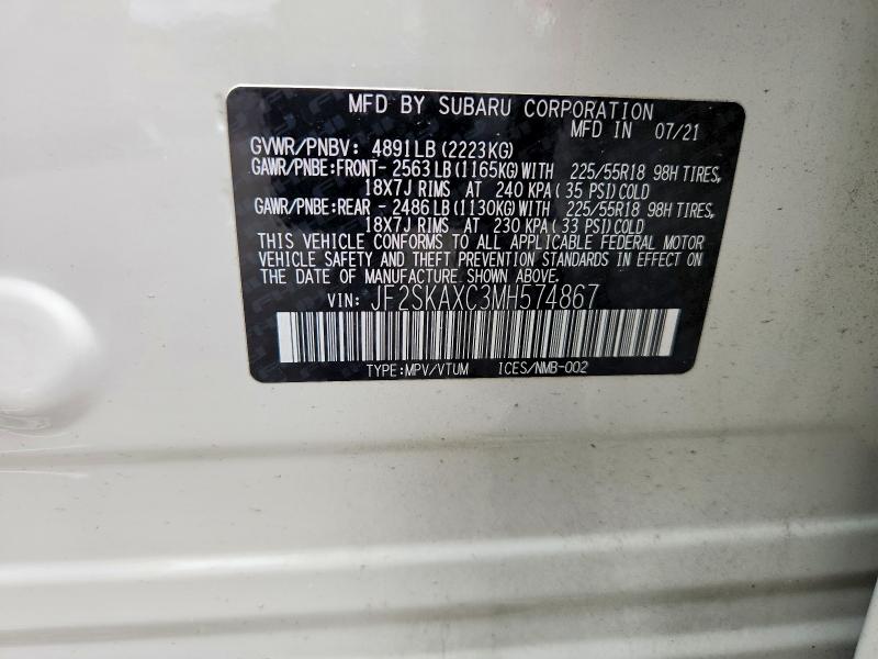 Продаж на аукціоні авто 2021 Subaru Forester, vin: JF2SKAXC3MH574867, номер лоту: 56830996