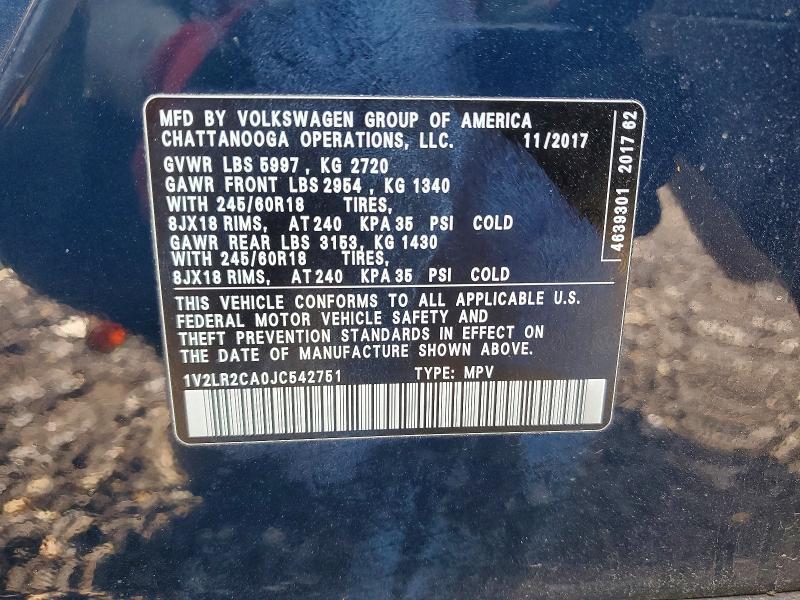 Продажа на аукционе авто 2018 Volkswagen Atlas, vin: 1V2LR2CA0JC542751, номер лота: 56705586