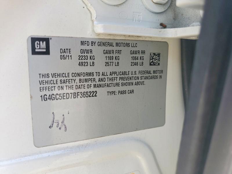 2011 Buick Lacrosse მანქანა იყიდება აუქციონზე, vin: 1G4GC5ED7BF365222, აუქციონის ნომერი: 55737486