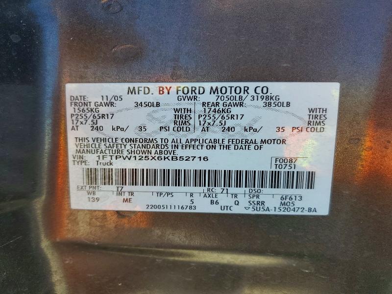 Продаж на аукціоні авто 2006 Ford F150, vin: 1FTPW125X6KB52716, номер лоту: 55839106